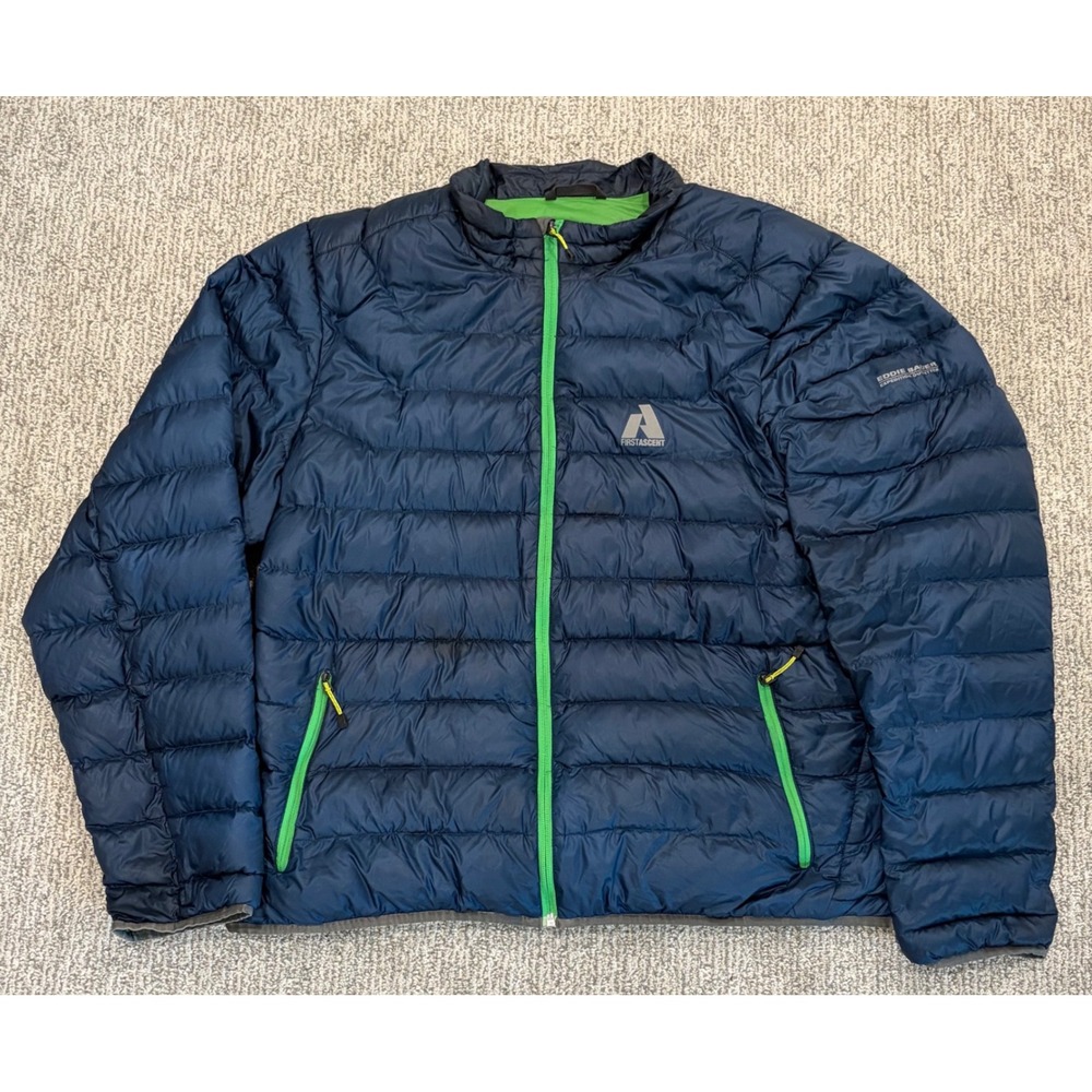 Eddie Bauer First Ascent Puffer Jacket Mens XL Navy Blue 800 Fill Down Quilted